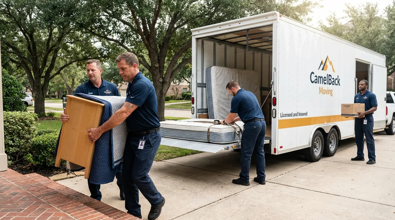 Crew loading residential truck for cross-state move from Gardiner, ME