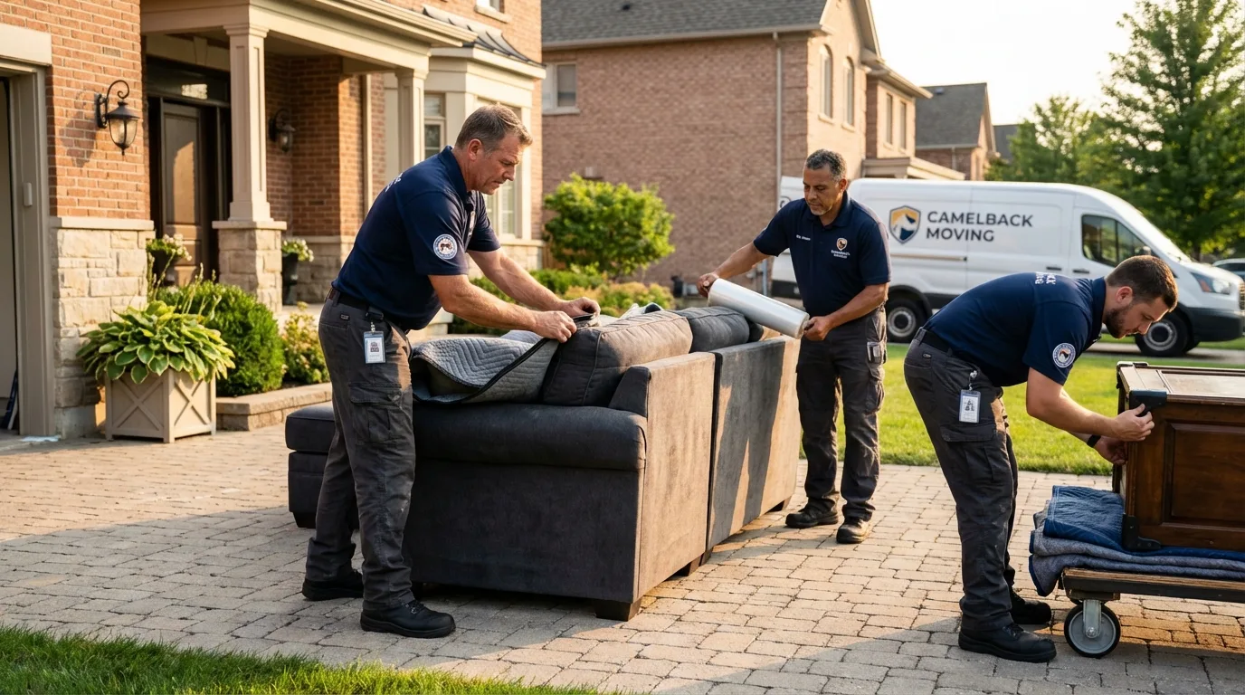 Large estate moving crew wrapping furniture in Gardiner, ME